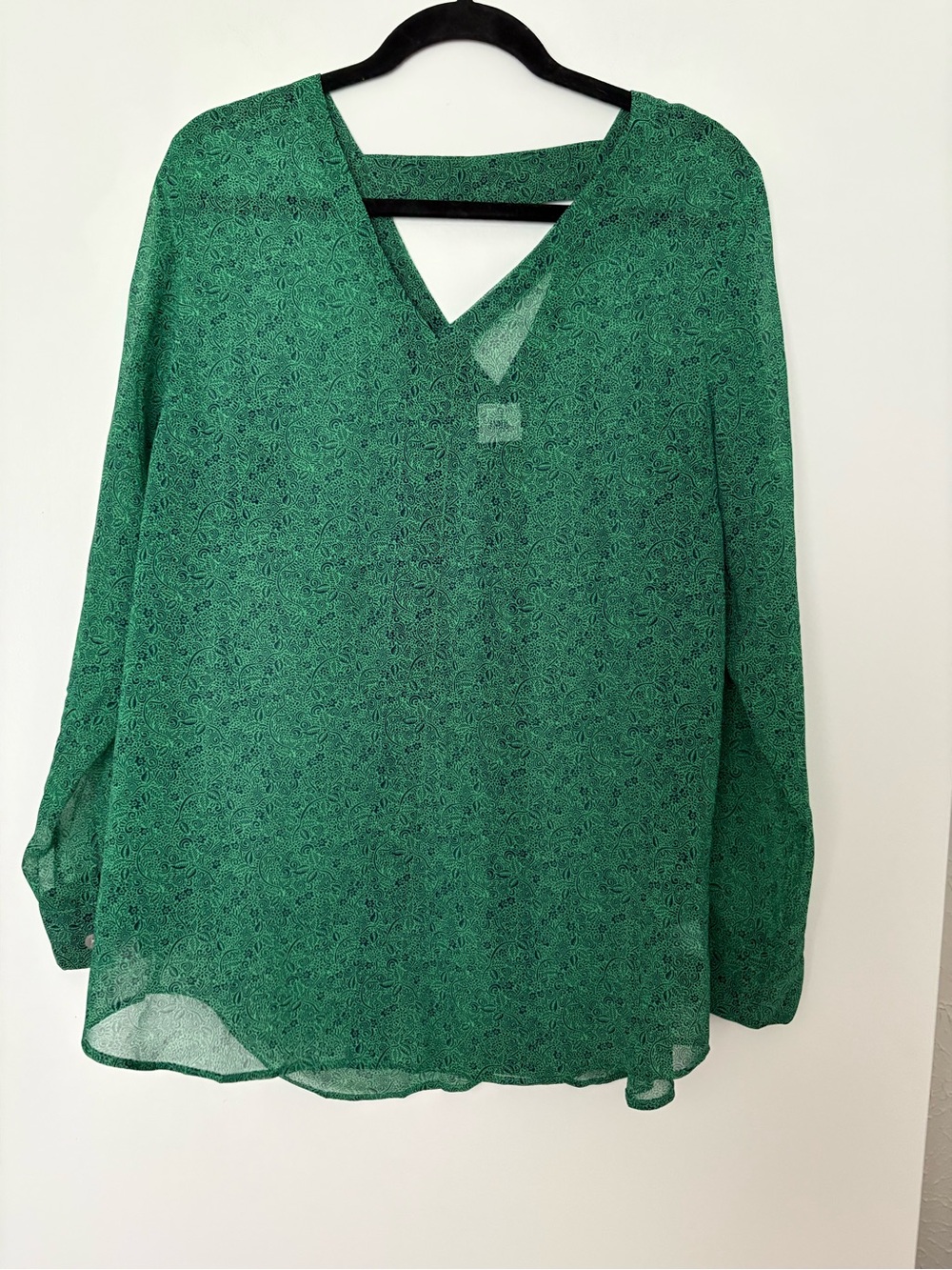 CAbi Emerald Green V-Neck Long Sleeve Blouse